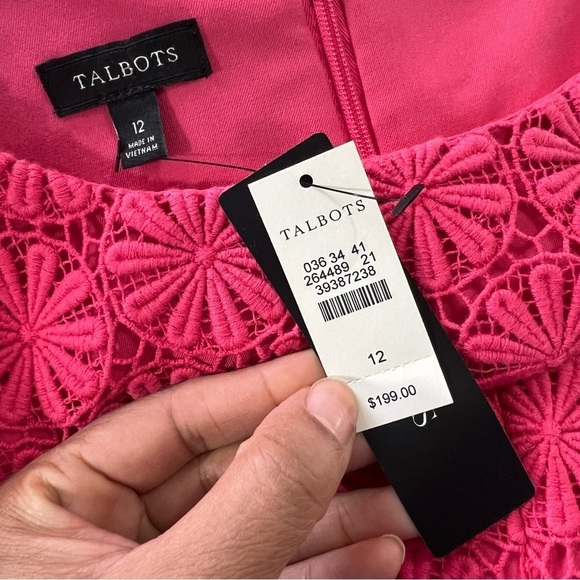 NWT Talbots Pink Midi Floral Lace Fitted Preppy Day Dress Brunch Shower Career - Picture 6 of 15